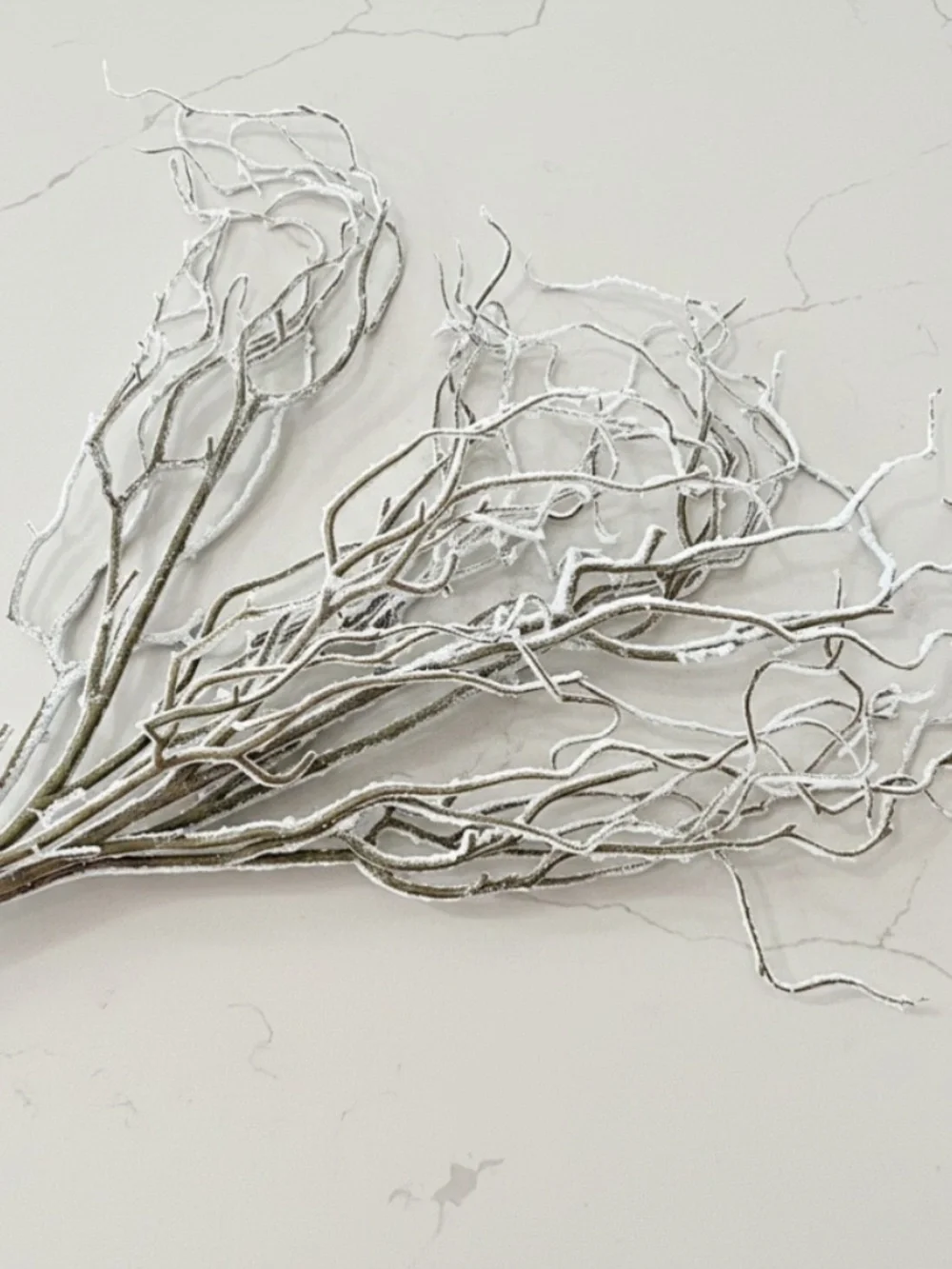 Set/3 White Glitter Curly Willow Branches